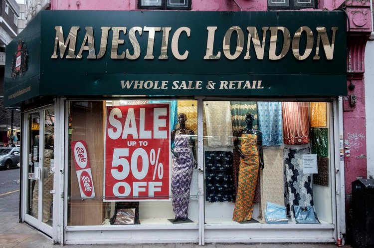 African print clothing on sale in a London store