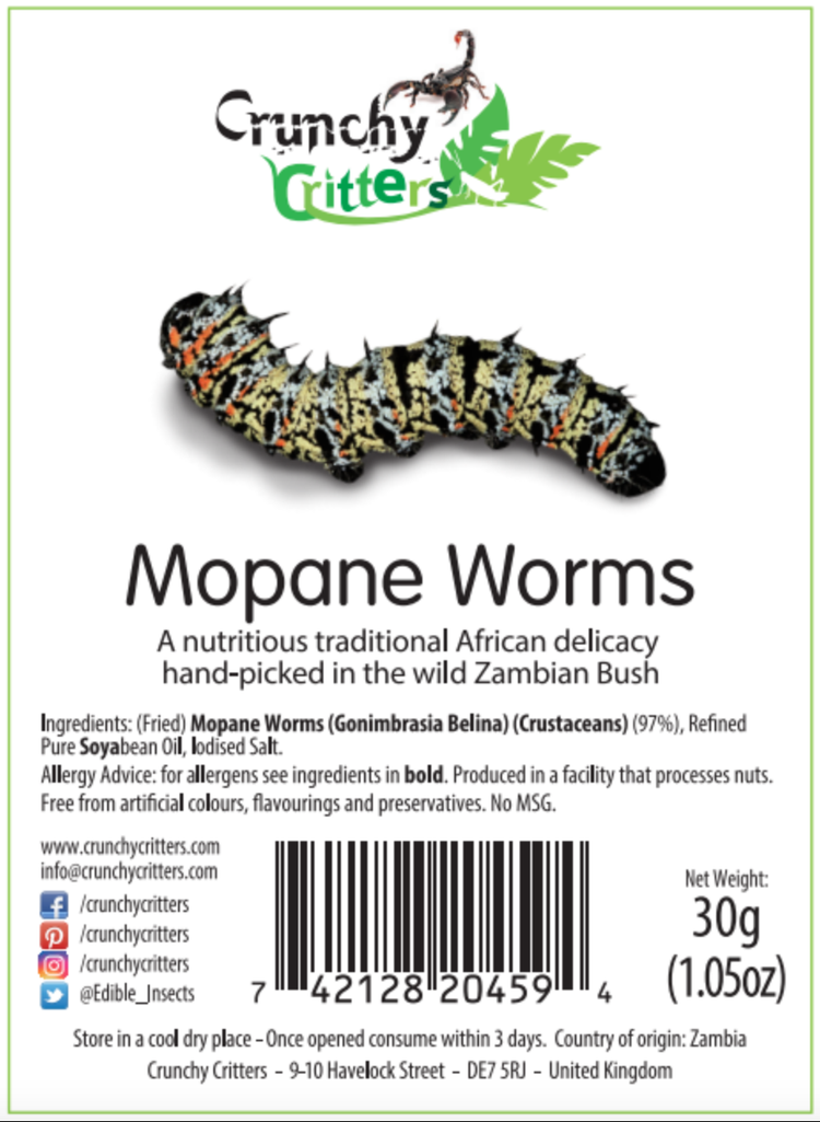 Dried mopane worms are now available for sale in the UK (Image by Crunchy Critters)