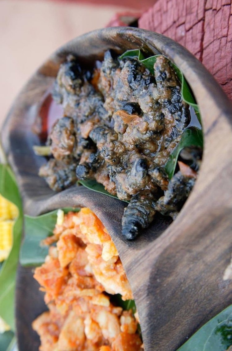 Mopane worms cooked in light sauce